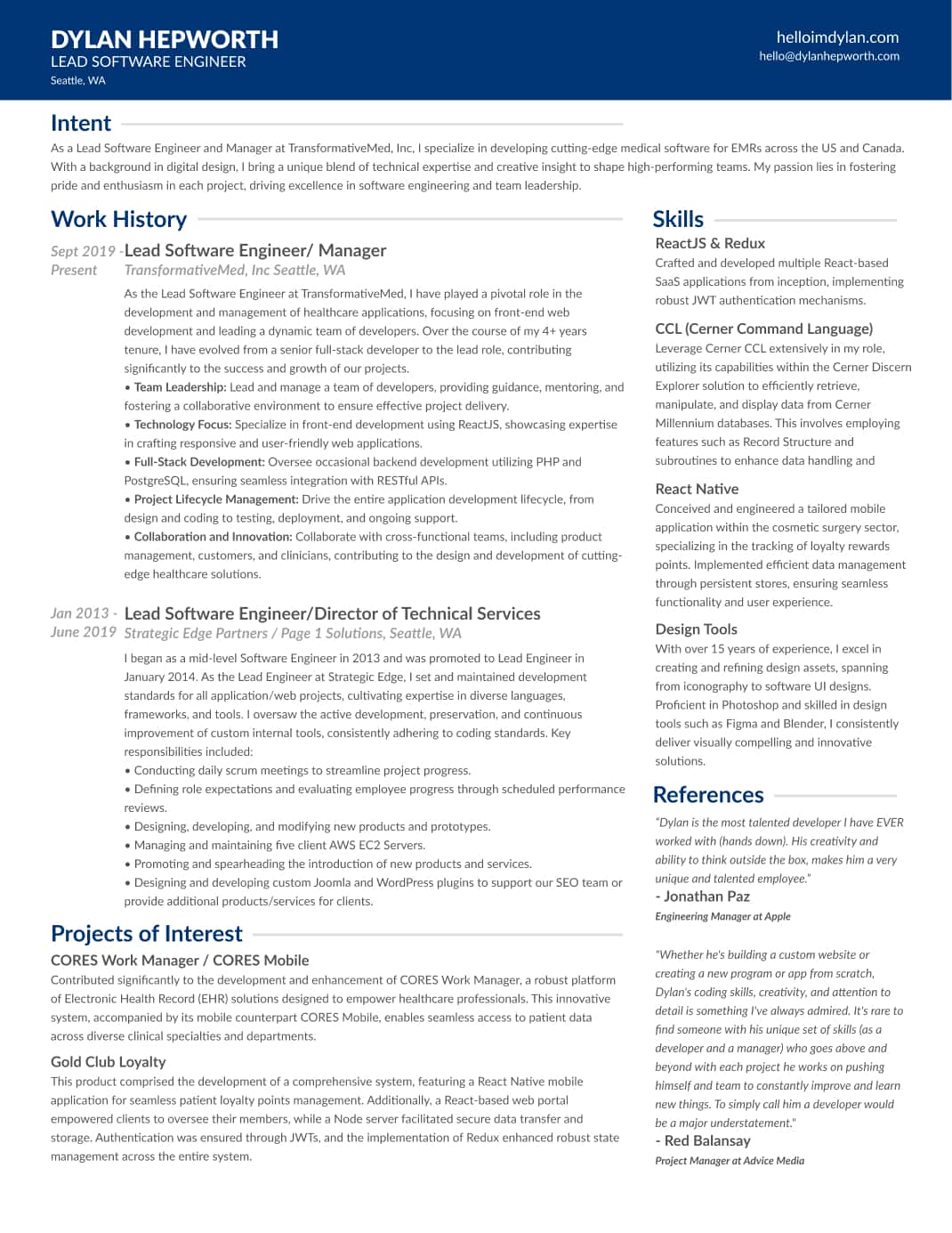 Dylan Hepworth's Resume